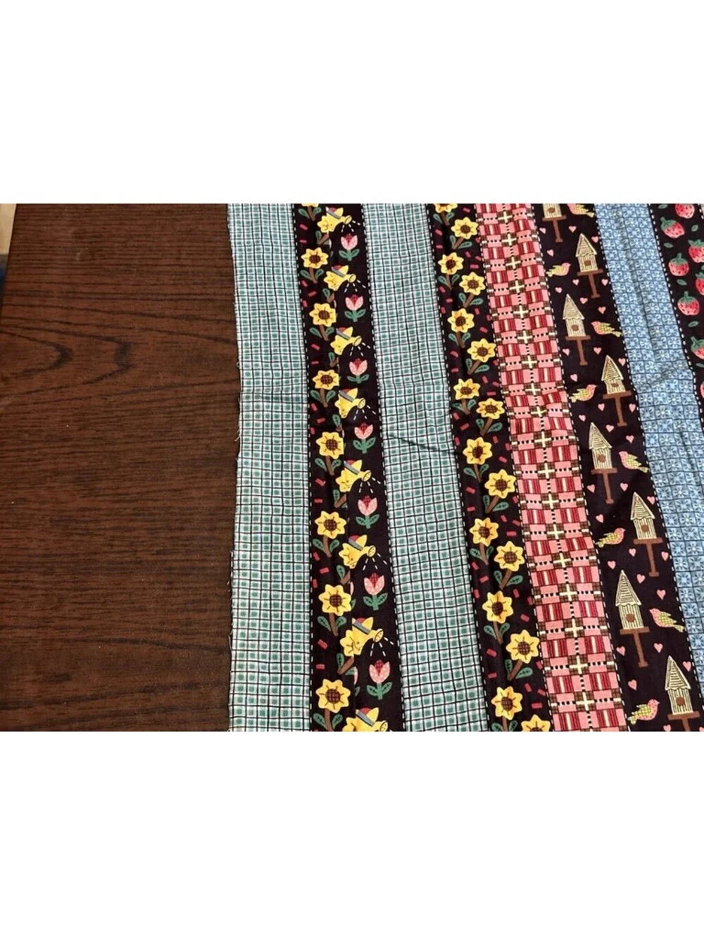 Strips Sew Together Sun Flower Bird Houses Flowers Watering Can Country Kitchen